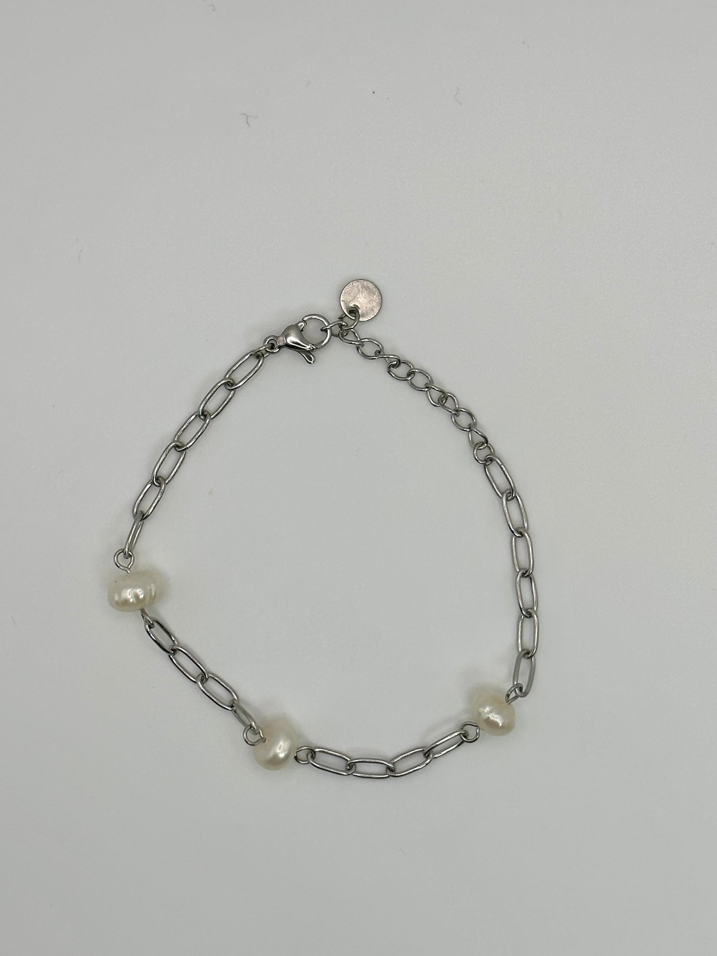 PULSERA ESLABONES Y PERLAS SILVER